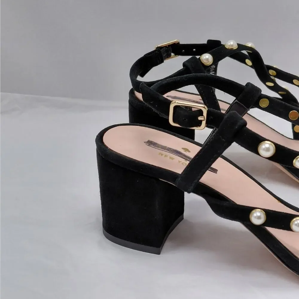 Kate Spade Womens Heels Size 6.5 Black Suede Sandal Block Heel Wedding Party